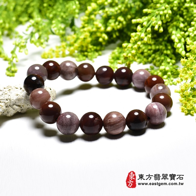 木化石樹化玉手鍊左側照片 木化石手鍊、樹化玉手鍊(木化石珠子、樹化玉珠子，珠徑約10mm，18顆珠，OWO052) 客製化設計各種木化石珠串、樹化玉珠串、木化石珠子、樹化玉珠子、木化石手鍊、樹化玉手鍊、木化石手珠、樹化玉手珠。★附東方翡翠寶石保證卡