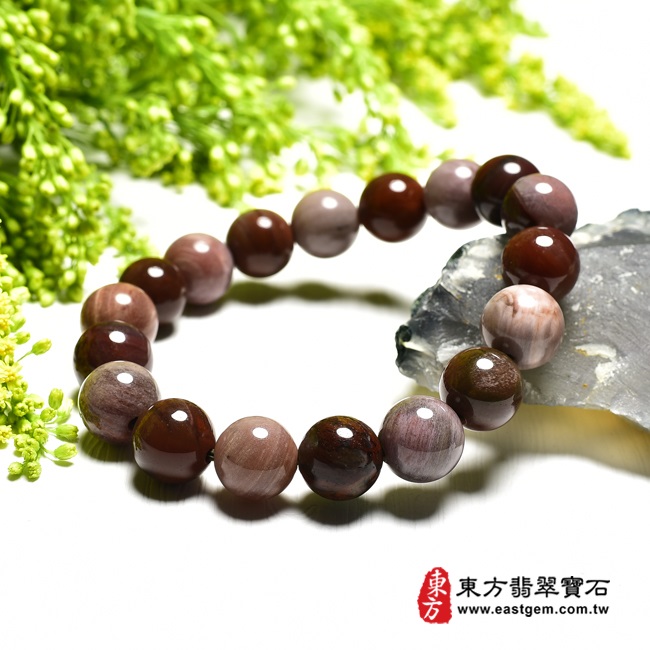 木化石樹化玉手鍊右側照片 木化石手鍊、樹化玉手鍊(木化石珠子、樹化玉珠子，珠徑約10mm，18顆珠，OWO052) 客製化設計各種木化石珠串、樹化玉珠串、木化石珠子、樹化玉珠子、木化石手鍊、樹化玉手鍊、木化石手珠、樹化玉手珠。★附東方翡翠寶石保證卡