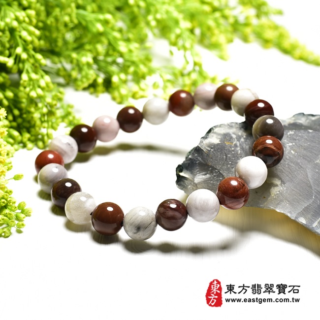 木化石樹化玉手鍊右側照片 木化石手鍊、樹化玉手鍊(木化石珠子、樹化玉珠子，珠徑約8mm，22顆珠，OWO061) 客製化設計各種木化石珠串、樹化玉珠串、木化石珠子、樹化玉珠子、木化石手鍊、樹化玉手鍊、木化石手珠、樹化玉手珠。★附東方翡翠寶石保證卡