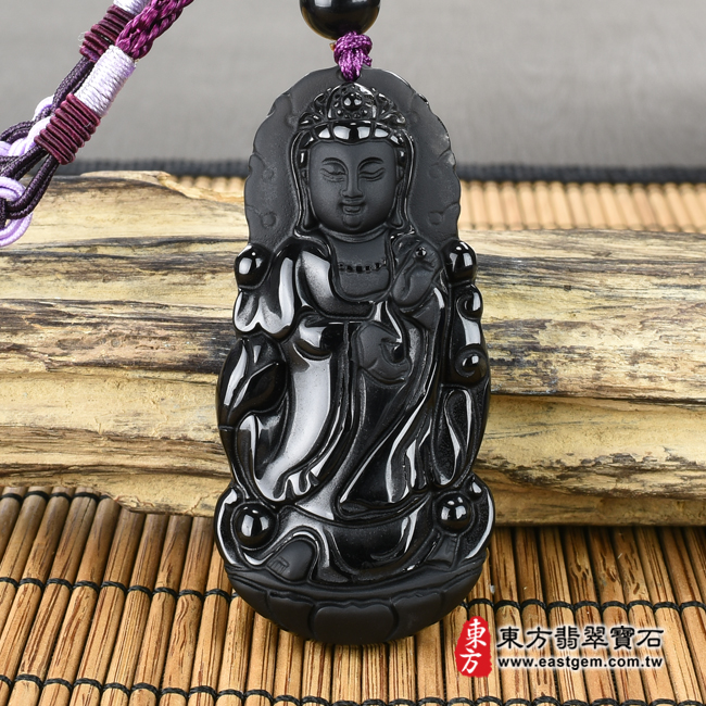 黑曜石觀世音菩薩項鍊玉珮正面照片 黑曜石觀世音菩薩項鍊玉珮（觀世音菩薩、寶瓶觀音：觀世音菩薩牌黑曜石觀世音菩薩玉珮、黑曜石觀世音菩薩玉墜）。全黑黑曜石觀世音菩薩，GY872。客製化訂做各種黑曜石觀世音菩薩吊墜玉珮項鍊。★附東方翡翠寶石保證卡