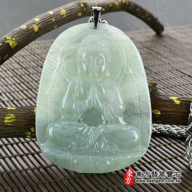 佛祖  正面照片 （已出售勿下標，可訂做）翡翠佛祖項鍊玉珮（釋迦牟尼佛：佛祖牌A貨翡翠佛祖玉珮、緬甸玉佛祖玉墜）。淡綠色糯種佛祖，FD393。客製化訂做各種翡翠佛祖吊墜玉珮項鍊。★附A貨翡翠雙證書