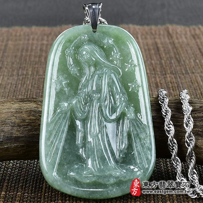 翡翠聖母瑪利亞項鍊玉珮正面照片(聖母瑪利亞:聖母瑪利亞牌A貨翡翠聖母瑪利亞玉珮、緬甸玉聖母瑪利亞玉墜)。綠色豆糯種聖母瑪利亞,MA004。客製化訂做各種翡翠聖母瑪利亞吊墜玉珮項鍊。★附A貨翡翠雙證書.jpg 翡翠聖母瑪利亞項鍊玉珮正面照片(聖母瑪利亞:聖母瑪利亞牌A貨翡翠聖母瑪利亞玉珮、緬甸玉聖母瑪利亞玉墜)。綠色豆糯種聖母瑪利亞,MA004。客製化訂做各種翡翠聖母瑪利亞吊墜玉珮項鍊。★附A貨翡翠雙證書.jpg