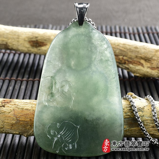 佛祖項鍊玉珮背面照片  翡翠佛祖項鍊玉珮（佛祖：佛祖牌A貨翡翠佛祖玉珮、緬甸玉佛祖玉墜）。綠色油青糯冰種佛祖，FD276。客製化訂做各種翡翠佛祖吊墜玉珮項鍊。★附A貨翡翠雙證書