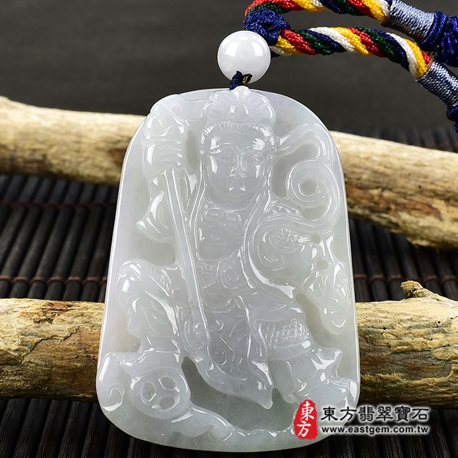 哪吒三太子項鍊玉珮正面照片  翡翠哪吒三太子項鍊玉珮（中壇元帥、哪吒：哪吒三太子牌A貨翡翠三太子玉珮、緬甸玉哪吒三太子玉墜）。淡綠色糯種三太子，TT-051。客製化訂做各種翡翠哪吒三太子吊墜玉珮項鍊。★附A貨翡翠雙證書