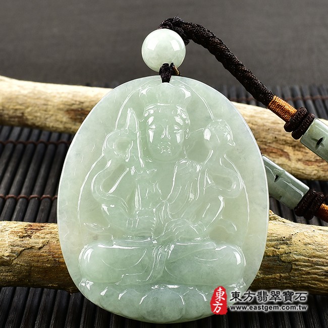 虛空藏菩薩項鍊玉珮正面照片  （已出售勿下標，可訂做）翡翠虛空藏菩薩項鍊玉珮（虛空藏菩薩：虛空藏菩薩牌A貨翡翠虛空藏菩薩玉珮、緬甸玉虛空藏菩薩玉墜）。淡綠色糯種虛空藏菩薩，GY1237。客製化訂做各種翡翠虛空藏菩薩吊墜玉珮項鍊。★附A貨翡翠雙證書
