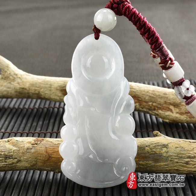 觀音項鍊玉珮背面照片  翡翠觀音項鍊玉珮（觀世音菩薩：觀音牌A貨翡翠觀音玉珮、緬甸玉觀世音菩薩玉墜）。白色糯種白翡翠觀音，GY1290。客製化訂做各種翡翠觀音吊墜玉珮項鍊。★附A貨翡翠雙證書