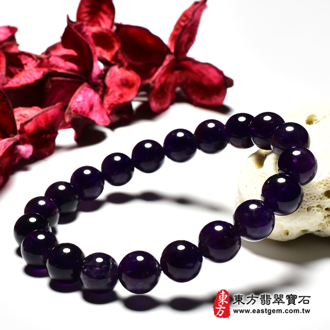 紫水晶手鍊右側照片 紫水晶手鍊(紫水晶珠子，珠徑約10mm，OPB112) 客製化設計各種紫水晶珠串、紫水晶珠子、紫水晶手鍊、紫水晶手珠。★附東方翡翠寶石保證卡