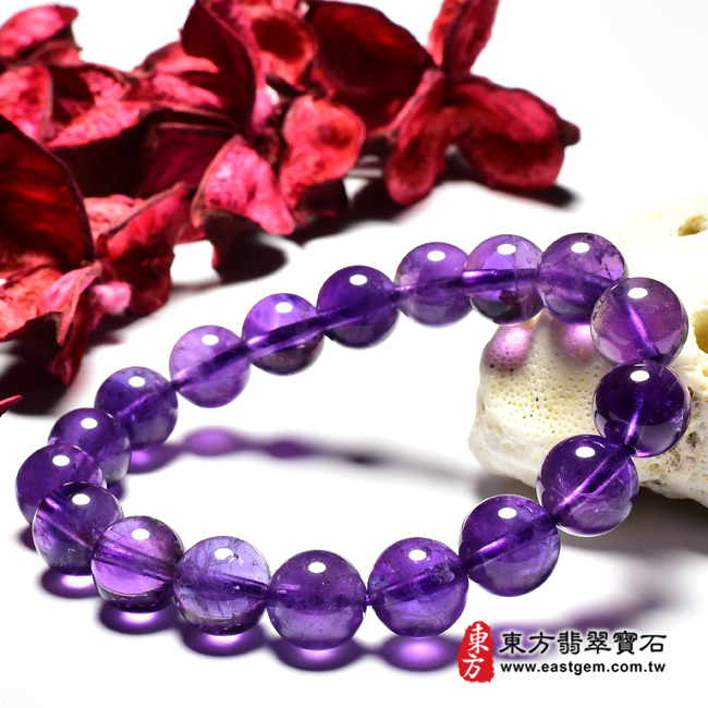 紫水晶手鍊右側照片 紫水晶手鍊(紫水晶珠子，珠徑約10mm，OPB118) 客製化設計各種紫水晶珠串、紫水晶珠子、紫水晶手鍊、紫水晶手珠。★附東方翡翠寶石保證卡