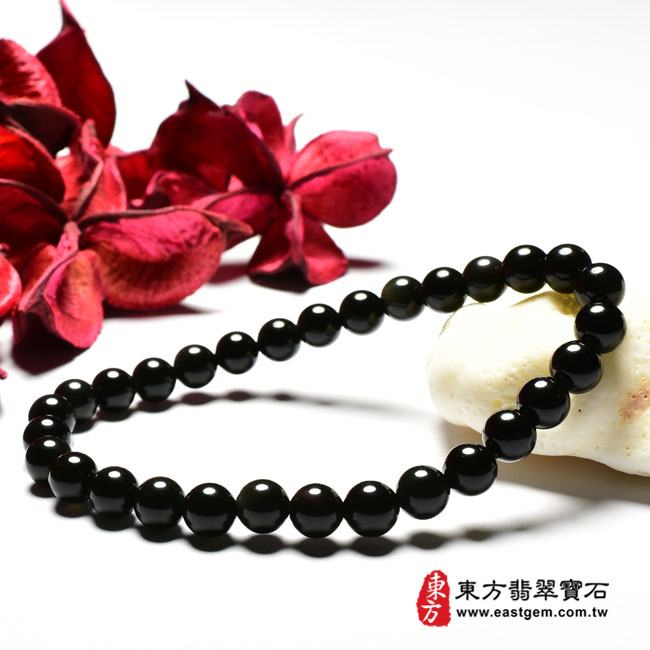 黑曜石手珠 右邊照片 黑曜石手珠(黑曜石珠串、黑曜石珠子、黑曜石手鍊、黑曜石手珠，珠徑約6mm，30顆珠，OBS014) 客製化設計各種黑曜石珠串、黑曜石珠子、黑曜石手鍊、黑曜石手珠。★附東方翡翠寶石保證卡