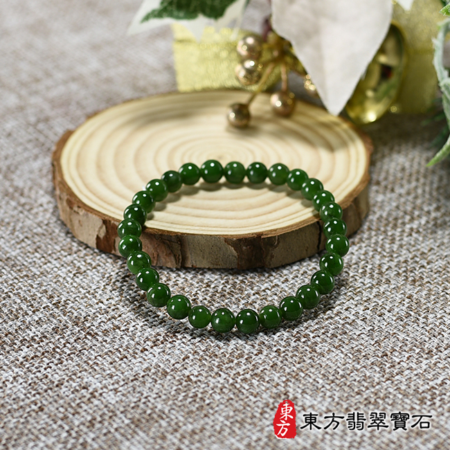 全景碧玉手珠（碧玉手珠、和田玉手珠、深綠色，珠徑約5.9mm，29顆珠，ORA010）。客製化訂做各種碧玉手珠，和田玉手珠。★附東方翡翠寶石證書
