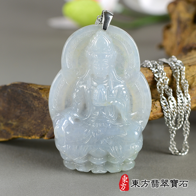 正面翡翠觀音項鍊玉珮（觀世音菩薩：觀音牌A貨翡翠觀音玉珮、緬甸玉觀世音菩薩玉墜）。紫色糯種翡翠觀音，GY1713。客製化訂做各種翡翠觀音吊墜玉珮項鍊。★附A貨翡翠雙證書