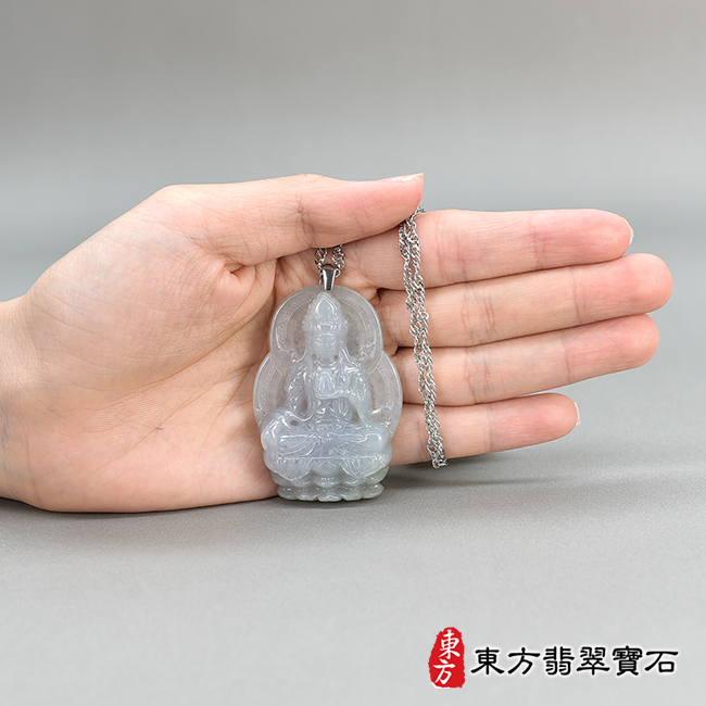 大小示意照翡翠觀音項鍊玉珮（觀世音菩薩：觀音牌A貨翡翠觀音玉珮、緬甸玉觀世音菩薩玉墜）。紫色糯種翡翠觀音，GY1713。客製化訂做各種翡翠觀音吊墜玉珮項鍊。★附A貨翡翠雙證書