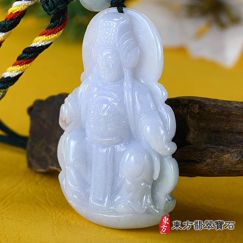 右側翡翠媽祖項鍊玉珮（天上聖母：媽祖牌A貨翡翠媽祖玉珮、緬甸玉媽祖玉墜）。春帶彩帶白糯種媽祖，MD217。客製化訂做各種翡翠媽祖吊墜玉珮項鍊。★附A貨翡翠雙證書