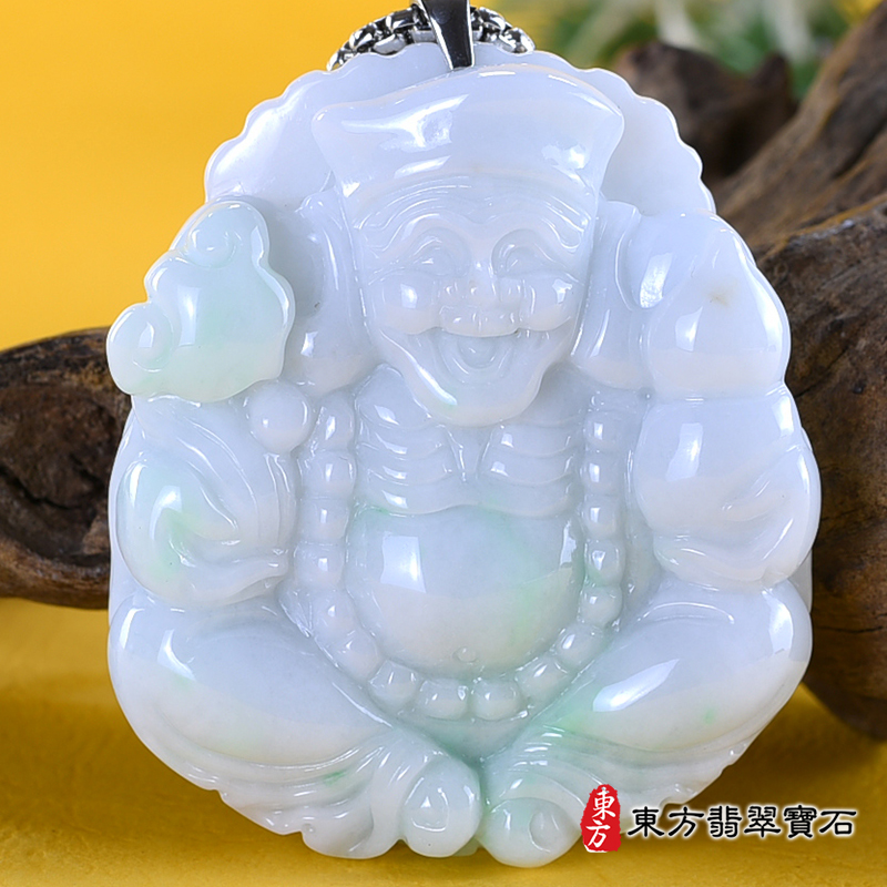 正面翡翠彌勒佛項鍊玉珮（彌勒佛：彌勒佛牌A貨翡翠彌勒佛玉珮、緬甸玉彌勒佛玉墜）。綠色糯種彌勒佛，ML268。客製化訂做各種翡翠彌勒佛吊墜玉珮項鍊。★附A貨翡翠雙證書