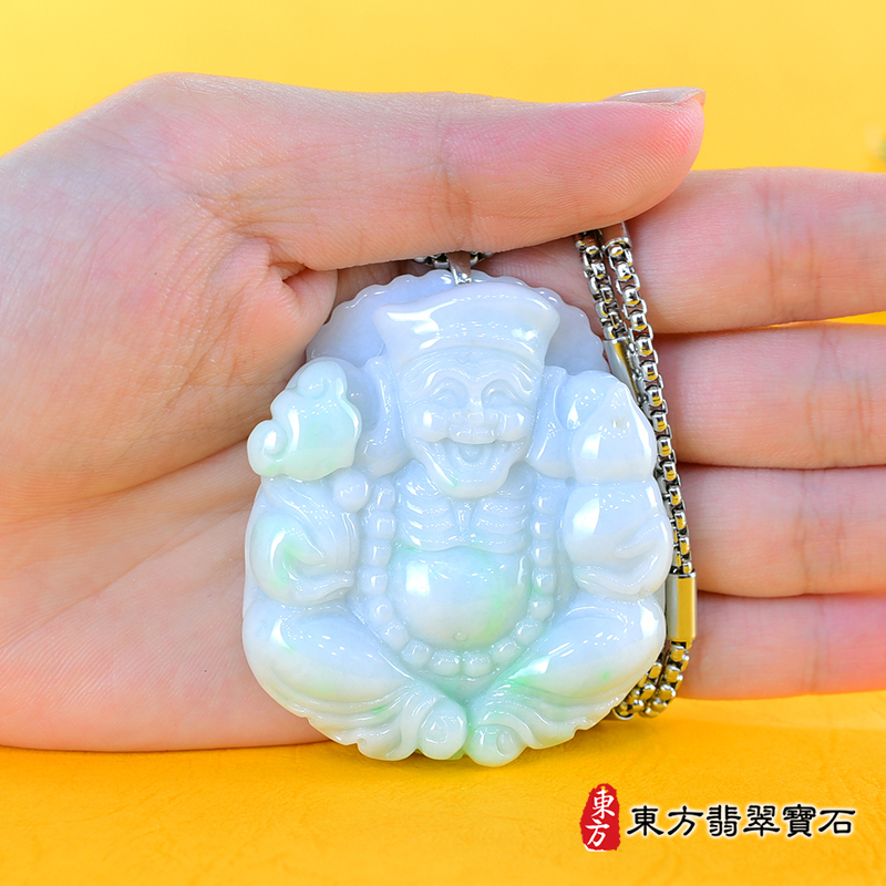 全景大小翡翠彌勒佛項鍊玉珮（彌勒佛：彌勒佛牌A貨翡翠彌勒佛玉珮、緬甸玉彌勒佛玉墜）。綠色糯種彌勒佛，ML268。客製化訂做各種翡翠彌勒佛吊墜玉珮項鍊。★附A貨翡翠雙證書