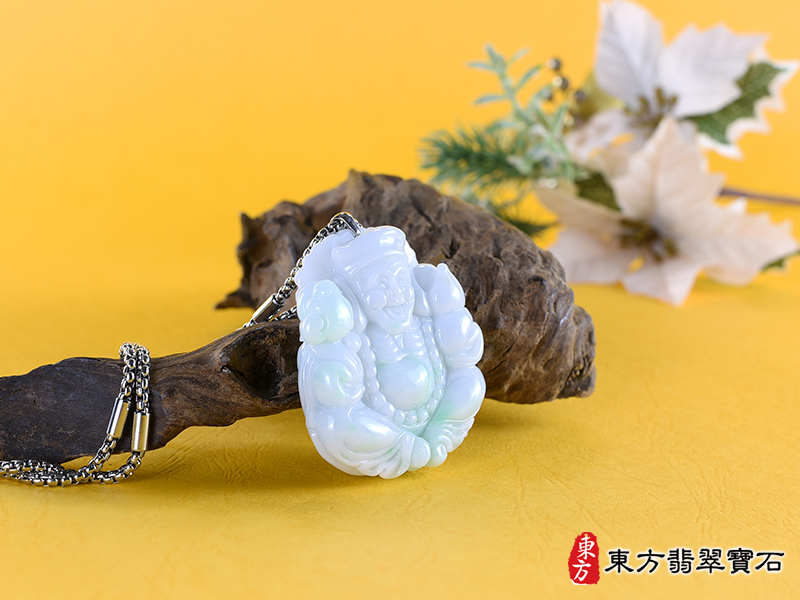 意境翡翠彌勒佛項鍊玉珮（彌勒佛：彌勒佛牌A貨翡翠彌勒佛玉珮、緬甸玉彌勒佛玉墜）。綠色糯種彌勒佛，ML268。客製化訂做各種翡翠彌勒佛吊墜玉珮項鍊。★附A貨翡翠雙證書