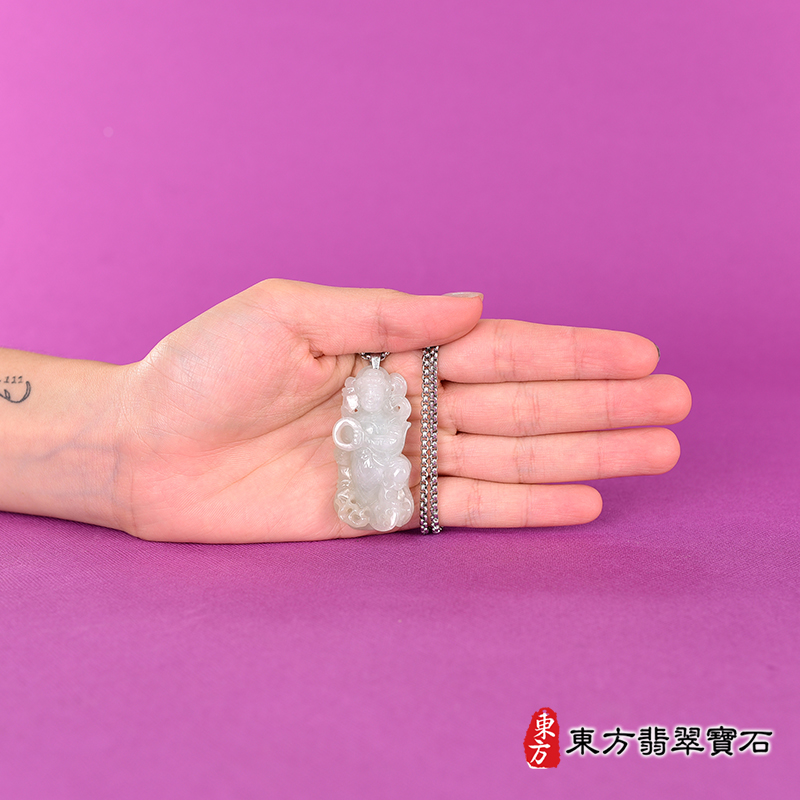 大小翡翠三太子項鍊玉珮（中壇元帥、哪吒：三太子牌A貨翡翠三太子玉珮、緬甸玉哪吒三太子玉墜）。綠糯種翡翠三太子，TT142。客製化訂做各種翡翠哪吒三太子吊墜玉珮項鍊。★附A貨翡翠雙證書