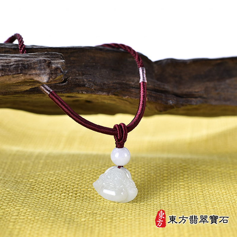 右側翡翠彌勒佛項鍊玉珮（彌勒佛：彌勒佛牌A貨翡翠彌勒佛玉珮、緬甸玉彌勒佛玉墜）。白色糯種彌勒佛，ML287。客製化訂做各種翡翠彌勒佛吊墜玉珮項鍊。★附A貨翡翠雙證書