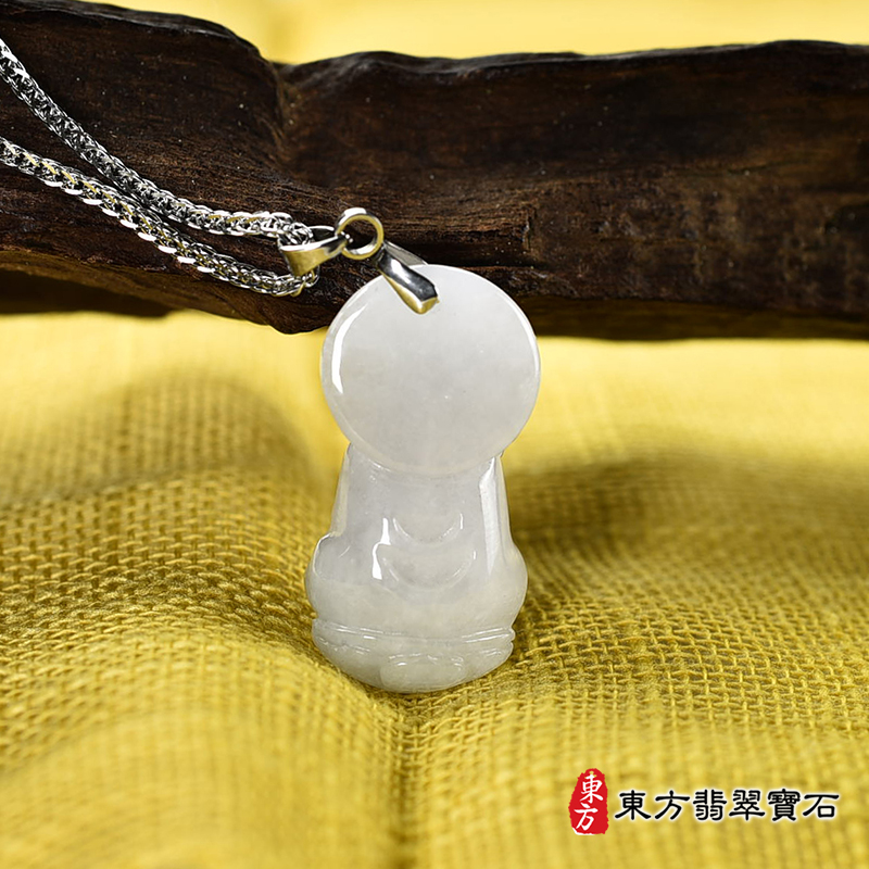 背面翡翠地藏王菩薩項鍊玉珮（地藏王菩薩：地藏王菩薩牌A貨翡翠地藏王菩薩玉珮、緬甸玉地藏王菩薩玉墜）淺紫色糯種地藏王菩薩，DY161。客製化訂做各種翡翠地藏王菩薩吊墜玉珮項鍊。★附A貨翡翠雙證書
