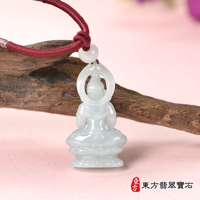 背面翡翠合掌觀音項鍊玉珮（觀世音菩薩：觀音牌A貨翡翠觀音玉珮、緬甸玉觀世音菩薩玉墜）。綠色糯種合掌觀音，GY1980。客製化訂做各種翡翠觀音吊墜玉珮項鍊。★附A貨翡翠雙證書