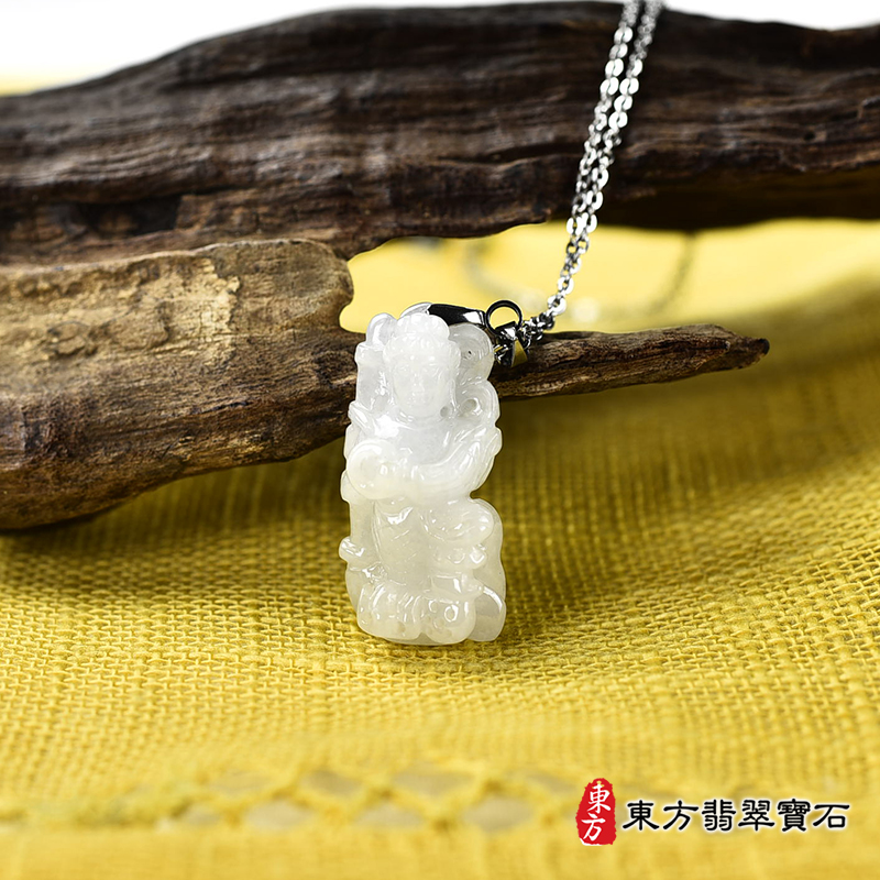 正面翡翠三太子項鍊玉珮（中壇元帥、哪吒：三太子牌A貨翡翠三太子玉珮、緬甸玉哪吒三太子玉墜）。淡綠色糯種三太子，TT180。客製化訂做各種翡翠哪吒三太子吊墜玉珮項鍊。★附A貨翡翠雙證書