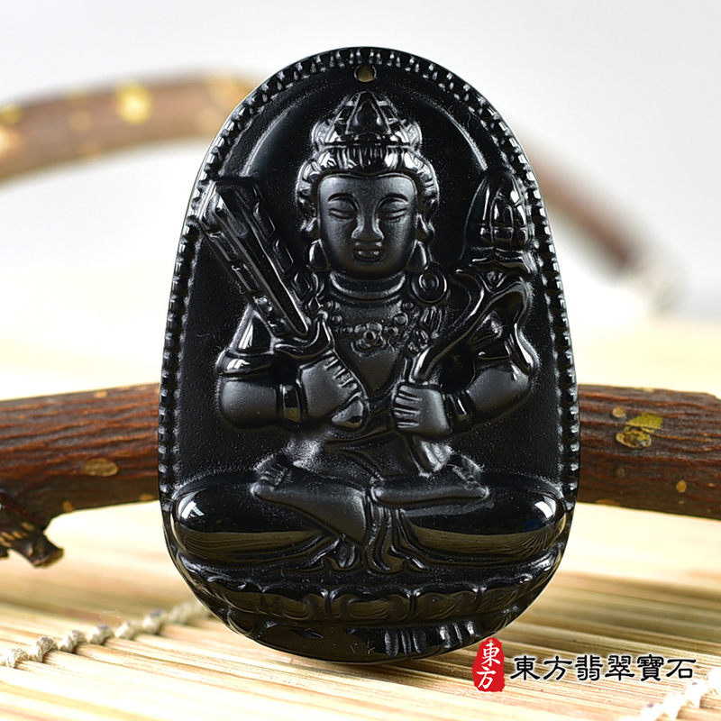 正面（已出售勿下標，可訂做）黑曜石虛空藏菩薩項鍊玉珮（虛空藏菩薩：虛空藏菩薩牌黑曜石虛空藏菩薩玉珮、黑曜石虛空藏菩薩玉墜）黑曜石虛空藏菩薩，GY2013。客製化訂做各種黑曜石虛空藏菩薩吊墜玉珮項鍊。★附東方翡翠寶石保證卡