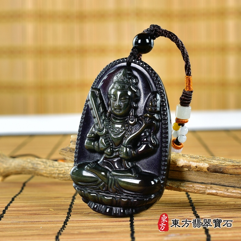 右側-金曜石虛空藏菩薩項鍊玉珮（虛空藏菩薩：虛空藏菩薩牌金曜石虛空藏菩薩玉珮、金曜石虛空藏菩薩玉墜）金曜石虛空藏菩薩，GY2002。客製化訂做各種金曜石虛空藏菩薩吊墜玉珮項鍊。★附東方翡翠寶石保證卡