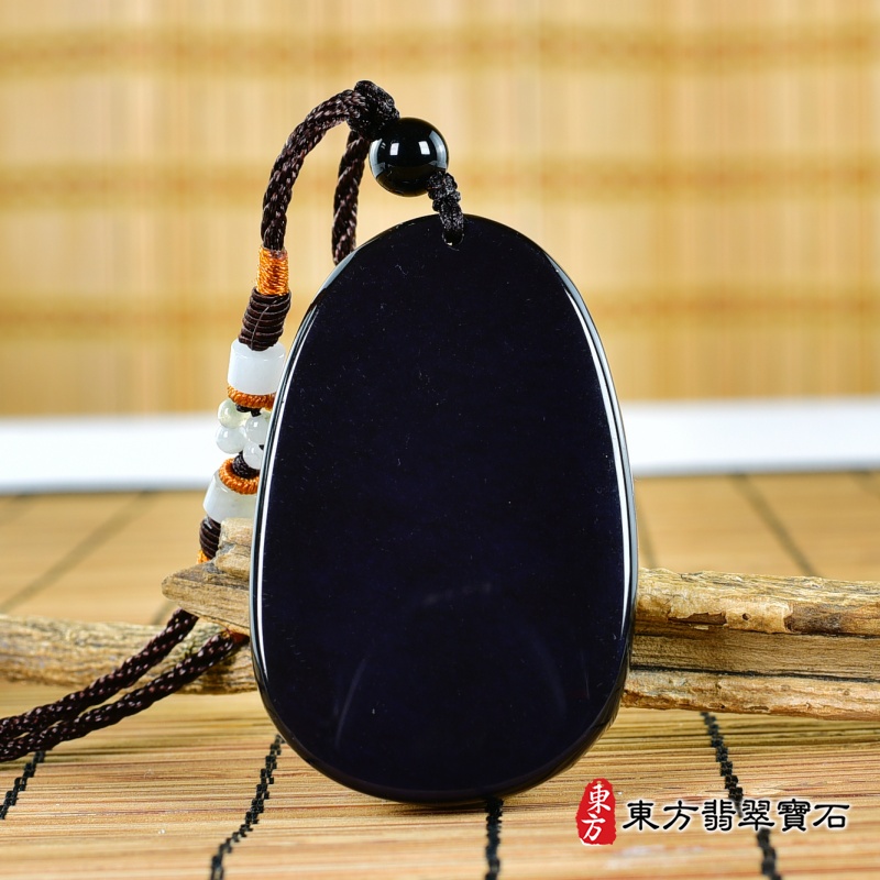 背面-金曜石虛空藏菩薩項鍊玉珮（虛空藏菩薩：虛空藏菩薩牌金曜石虛空藏菩薩玉珮、金曜石虛空藏菩薩玉墜）金曜石虛空藏菩薩，GY2002。客製化訂做各種金曜石虛空藏菩薩吊墜玉珮項鍊。★附東方翡翠寶石保證卡