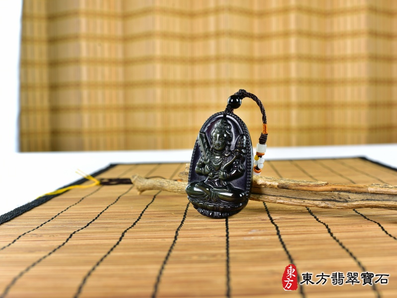 意境-金曜石虛空藏菩薩項鍊玉珮（虛空藏菩薩：虛空藏菩薩牌金曜石虛空藏菩薩玉珮、金曜石虛空藏菩薩玉墜）金曜石虛空藏菩薩，GY2002。客製化訂做各種金曜石虛空藏菩薩吊墜玉珮項鍊。★附東方翡翠寶石保證卡