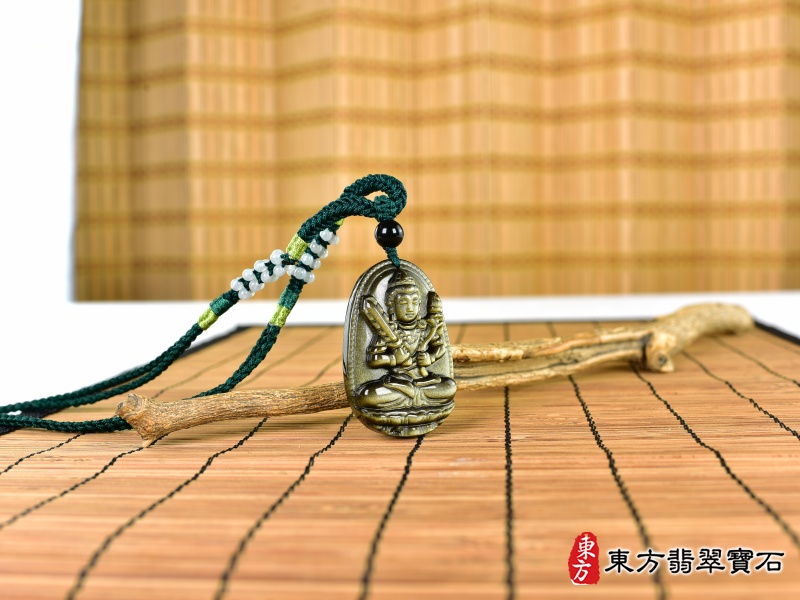 意境-金曜石虛空藏菩薩項鍊玉珮（虛空藏菩薩：虛空藏菩薩牌金曜石虛空藏菩薩玉珮、金曜石虛空藏菩薩玉墜）金曜石虛空藏菩薩，GY2004。客製化訂做各種金曜石虛空藏菩薩吊墜玉珮項鍊。★附東方翡翠寶石保證卡