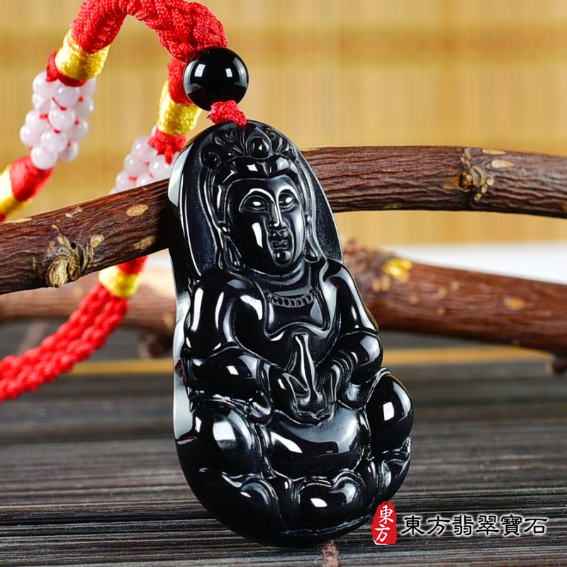 左側-金曜石寶瓶觀音項鍊玉珮（觀世音菩薩：觀音金曜石觀音玉珮、金曜石觀世音菩薩玉墜）。金曜石觀音，GY2009。客製化訂做各種金曜石觀音吊墜玉珮項鍊。★附A貨翡翠雙證書