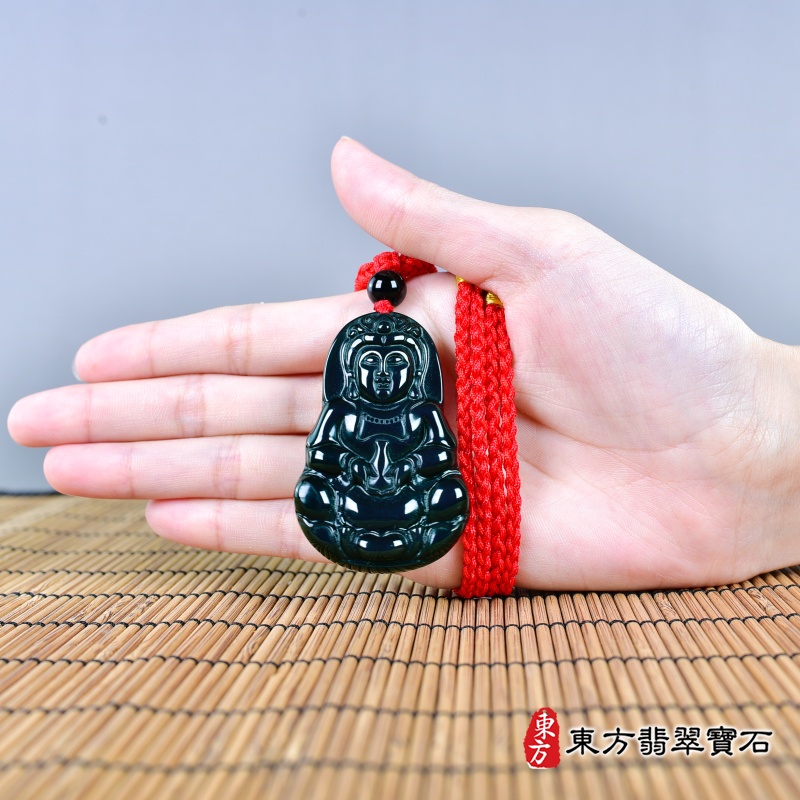 大小-金曜石寶瓶觀音項鍊玉珮（觀世音菩薩：觀音金曜石觀音玉珮、金曜石觀世音菩薩玉墜）。金曜石觀音，GY2009。客製化訂做各種金曜石觀音吊墜玉珮項鍊。★附A貨翡翠雙證書