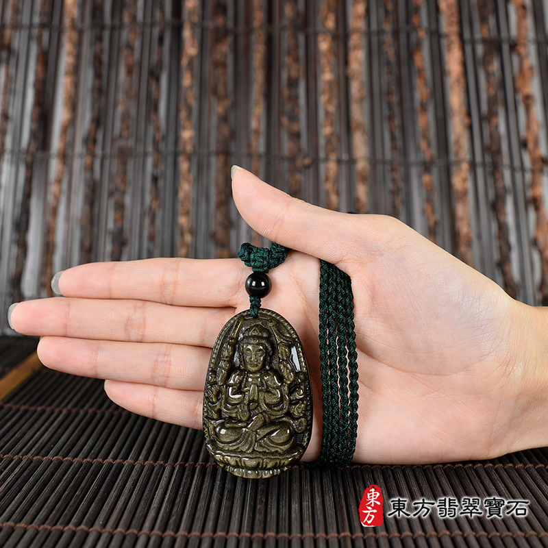 大小金曜石千手觀音項鍊玉珮（千手觀音：千手觀音牌金曜石千手觀音玉珮、金曜石千手觀音玉墜）。千手觀音，LH290。客製化訂做各種金曜石千手觀音吊墜玉珮項鍊。★附東方翡翠寶石保證卡