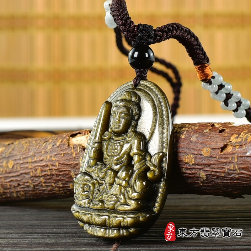 右側-金曜石文殊菩薩項鍊玉珮（文殊菩薩：文殊菩薩牌金曜石文殊菩薩玉珮、金曜石文殊菩薩玉墜）。金曜石文殊菩薩，WS190。客製化訂做各種金曜石文殊菩薩吊墜玉珮項鍊。★附東方翡翠寶石保證卡