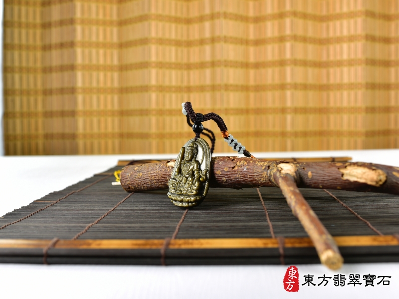意境-金曜石文殊菩薩項鍊玉珮（文殊菩薩：文殊菩薩牌金曜石文殊菩薩玉珮、金曜石文殊菩薩玉墜）。金曜石文殊菩薩，WS190。客製化訂做各種金曜石文殊菩薩吊墜玉珮項鍊。★附東方翡翠寶石保證卡
