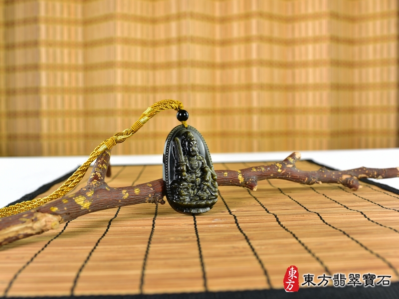 意境-金曜石文殊菩薩項鍊玉珮（文殊菩薩：文殊菩薩牌金曜石文殊菩薩玉珮、金曜石文殊菩薩玉墜）。金曜石文殊菩薩，WS191。客製化訂做各種金曜石文殊菩薩吊墜玉珮項鍊。★附東方翡翠寶石保證卡