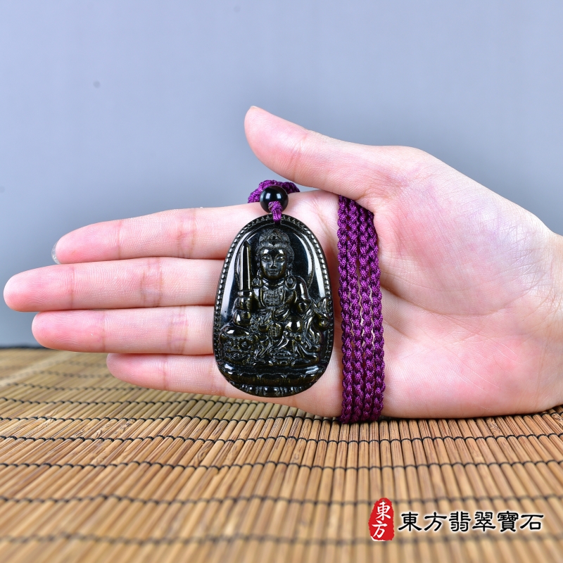 大小-金曜石文殊菩薩項鍊玉珮（文殊菩薩：文殊菩薩牌金曜石文殊菩薩玉珮、金曜石文殊菩薩玉墜）。金曜石文殊菩薩，WS192。客製化訂做各種金曜石文殊菩薩吊墜玉珮項鍊。★附東方翡翠寶石保證卡
