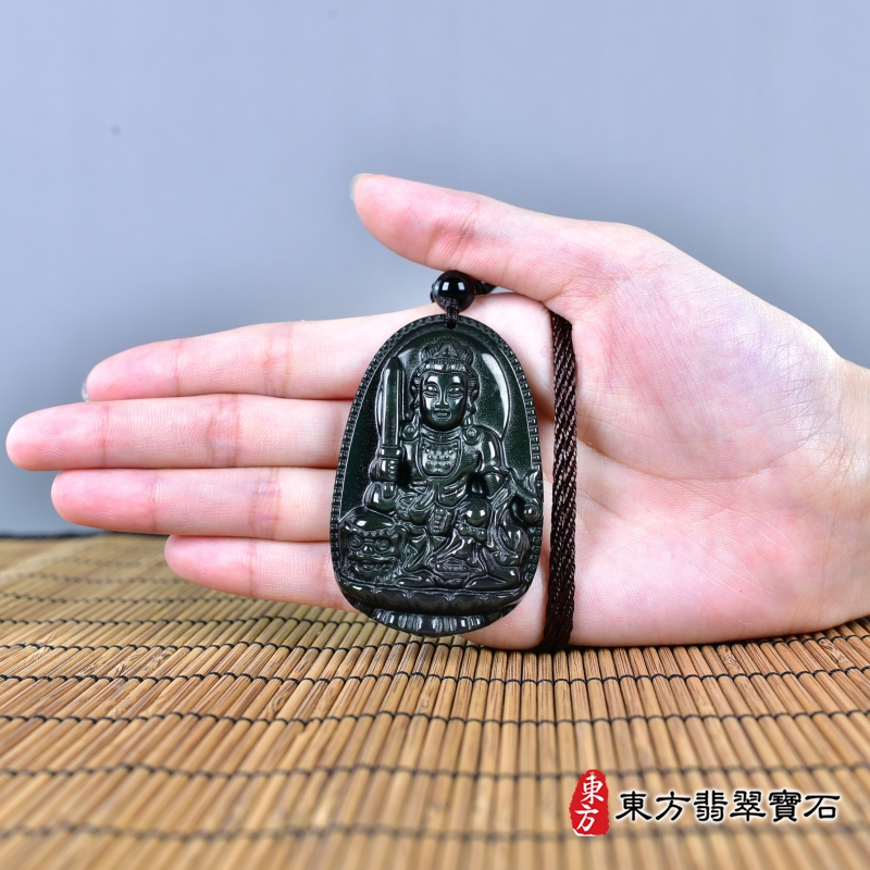 大小-金曜石文殊菩薩項鍊玉珮（文殊菩薩：文殊菩薩牌金曜石文殊菩薩玉珮、金曜石文殊菩薩玉墜）。金曜石文殊菩薩，WS193。客製化訂做各種金曜石文殊菩薩吊墜玉珮項鍊。★附東方翡翠寶石保證卡
