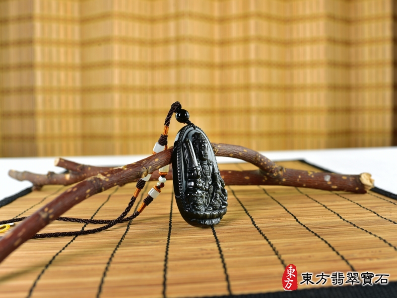 意境-金曜石文殊菩薩項鍊玉珮（文殊菩薩：文殊菩薩牌金曜石文殊菩薩玉珮、金曜石文殊菩薩玉墜）。金曜石文殊菩薩，WS193。客製化訂做各種金曜石文殊菩薩吊墜玉珮項鍊。★附東方翡翠寶石保證卡