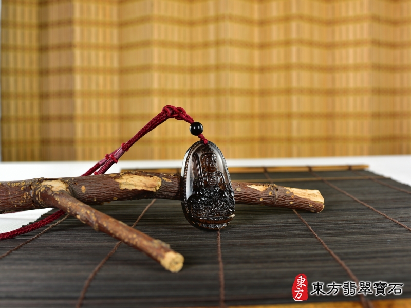 意境-黑曜石文殊菩薩項鍊玉珮（文殊菩薩：文殊菩薩牌黑曜石文殊菩薩玉珮、黑曜石文殊菩薩玉墜）。黑曜石文殊菩薩，WS194。客製化訂做各種黑曜石文殊菩薩吊墜玉珮項鍊。★附東方翡翠寶石保證卡