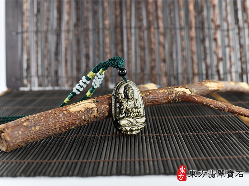 情景金曜石大勢至菩薩項鍊玉珮（大勢至菩薩：大勢至菩薩牌金曜石大勢至菩薩玉珮、金曜石大勢至菩薩玉墜）。金曜石大勢至菩薩GY1985。客製化訂做各種金曜石大勢至菩薩吊墜玉珮項鍊。★附東方翡翠寶石保證卡