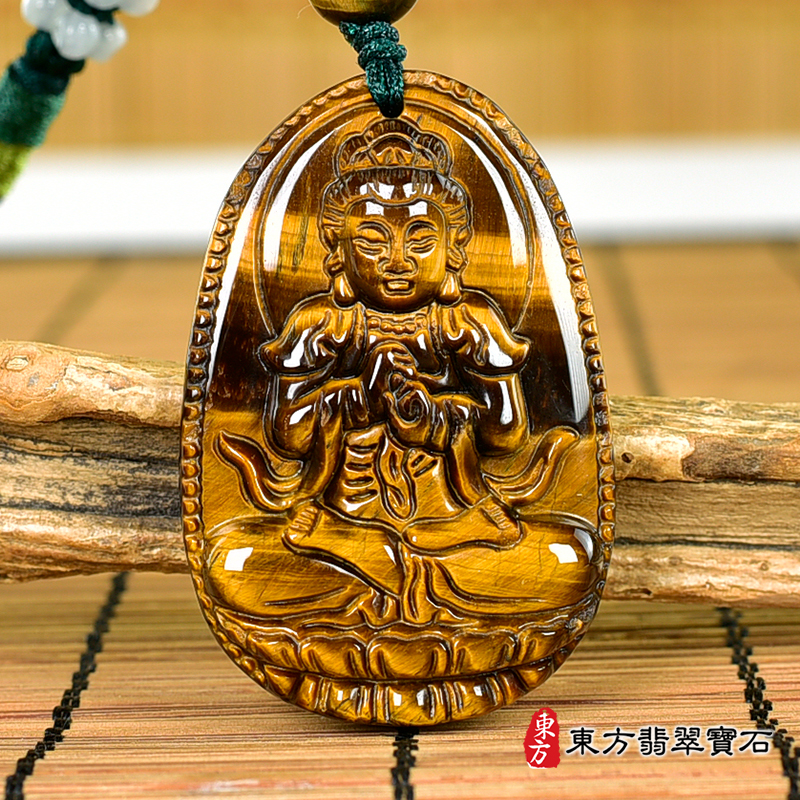 正面虎眼石大日如來項鍊玉珮（大日如來：大日如來牌虎眼石大日如來玉珮、虎眼石大日如來玉墜）虎眼石大日如來，FD736。客製化訂做各種虎眼石大日如來吊墜玉珮項鍊。★附東方翡翠寶石保證卡