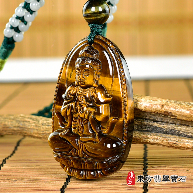 右側虎眼石大日如來項鍊玉珮（大日如來：大日如來牌虎眼石大日如來玉珮、虎眼石大日如來玉墜）虎眼石大日如來，FD736。客製化訂做各種虎眼石大日如來吊墜玉珮項鍊。★附東方翡翠寶石保證卡