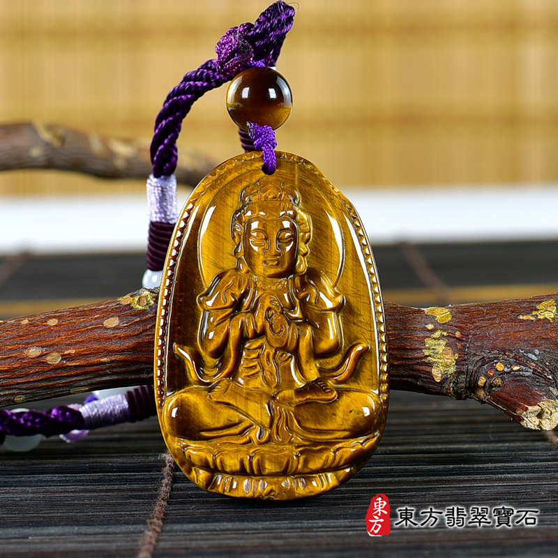 正面虎眼石大日如來項鍊玉珮（大日如來：大日如來牌虎眼石大日如來玉珮、虎眼石大日如來玉墜）虎眼石大日如來，FD737。客製化訂做各種虎眼石大日如來吊墜玉珮項鍊。★附東方翡翠寶石保證卡