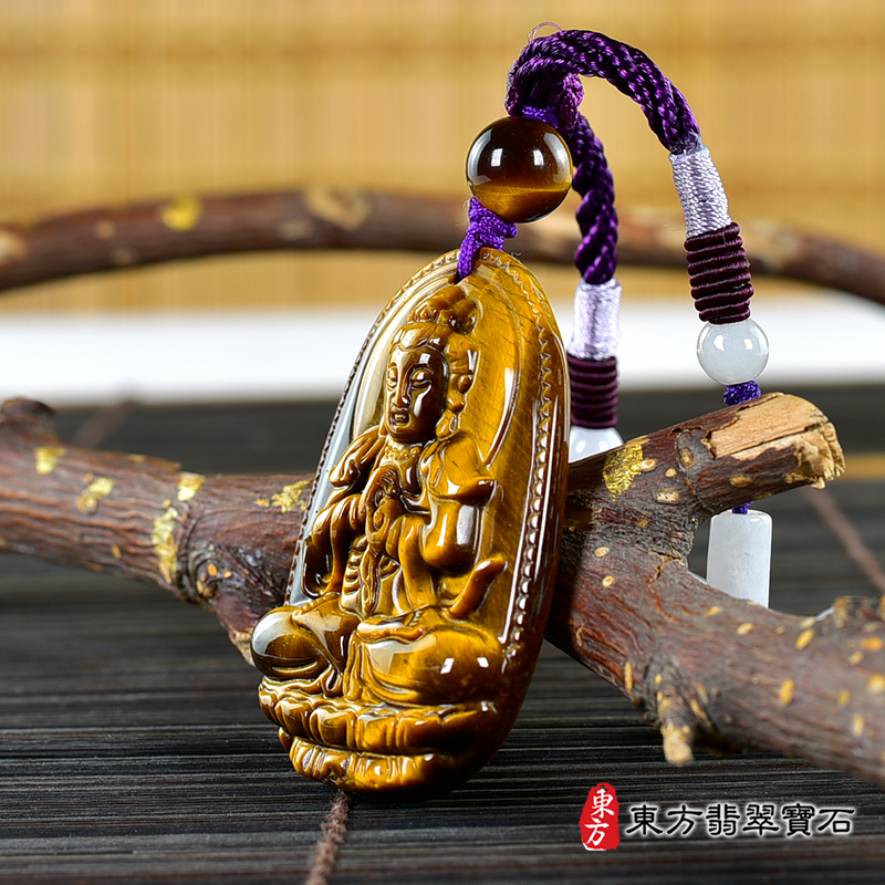 右側虎眼石大日如來項鍊玉珮（大日如來：大日如來牌虎眼石大日如來玉珮、虎眼石大日如來玉墜）虎眼石大日如來，FD737。客製化訂做各種虎眼石大日如來吊墜玉珮項鍊。★附東方翡翠寶石保證卡