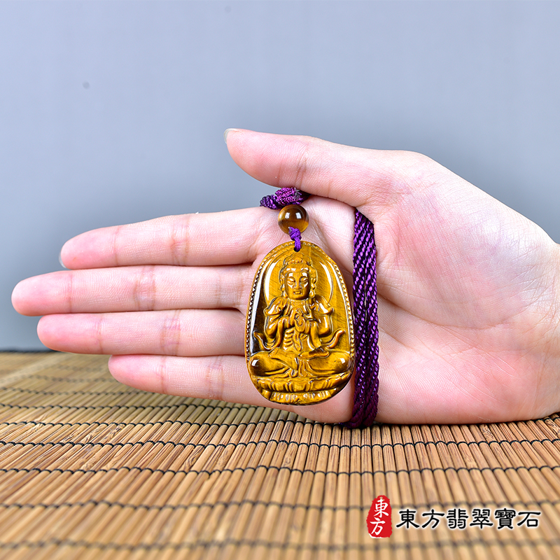 大小虎眼石大日如來項鍊玉珮（大日如來：大日如來牌虎眼石大日如來玉珮、虎眼石大日如來玉墜）虎眼石大日如來，FD737。客製化訂做各種虎眼石大日如來吊墜玉珮項鍊。★附東方翡翠寶石保證卡