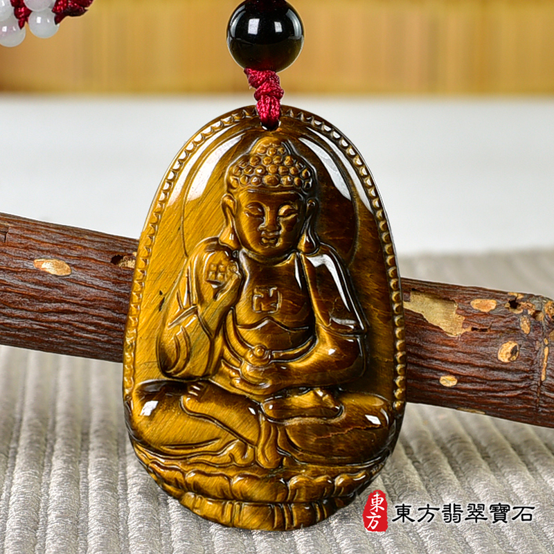 正面虎眼石阿彌陀佛項鍊玉珮（阿彌陀佛：阿彌陀佛牌新疆白玉阿彌陀佛玉珮、新疆白玉阿彌陀佛玉墜）。新疆白玉阿彌陀佛，FD752。客製化訂做各種新疆白玉阿彌陀佛吊墜玉珮項鍊。★附東方翡翠寶石保證卡