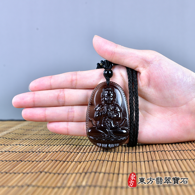 大小黑曜石大日如來項鍊玉珮（大日如來：大日如來牌黑曜石大日如來玉珮、黑曜石大日如來玉墜）黑曜石大日如來，FD743。客製化訂做各種黑曜石大日如來吊墜玉珮項鍊。★附東方翡翠寶石保證卡