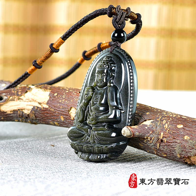 右側金曜石阿彌陀佛項鍊玉珮（阿彌陀佛：阿彌陀佛牌金曜石阿彌陀佛玉珮、金曜石阿彌陀佛玉墜）。金曜石阿彌陀佛，FD746。客製化訂做各種金曜石阿彌陀佛吊墜玉珮項鍊。★附東方翡翠寶石保證卡
