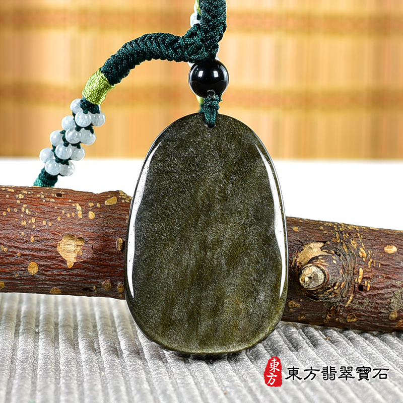 背面金曜石阿彌陀佛項鍊玉珮（阿彌陀佛：阿彌陀佛牌金曜石阿彌陀佛玉珮、金曜石阿彌陀佛玉墜）。金曜石阿彌陀佛，FD748。客製化訂做各種金曜石阿彌陀佛吊墜玉珮項鍊。★附東方翡翠寶石保證卡